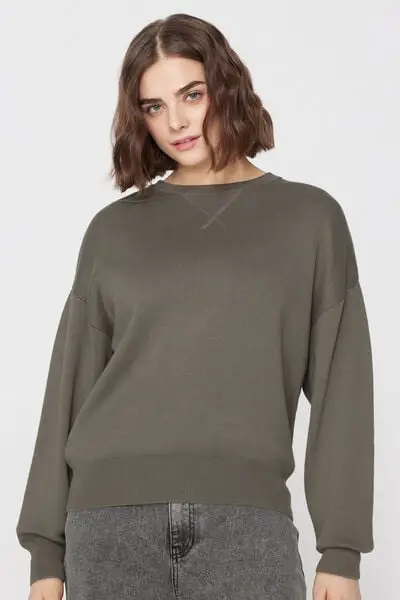 Maglione in Cotone Girocollo in Maglia Calata Donna Verde