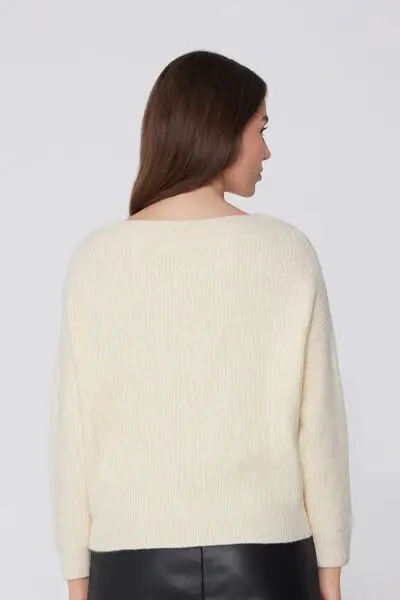 Maglione Maniche Lunghe a Costine Scollo Barchetta Donna Avorio miniatura 2