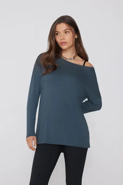 Maximaglia Manica Lunga Viscosa Leggera Donna Grigio Scuro miniatura 3