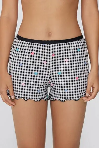 Pantaloncini Corti in Cotone Stampato Punto Bambola Donna Nero