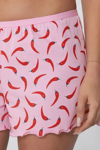 Pantaloncini Corti in Cotone Stampato Punto Bambola Donna Rosa miniatura 3