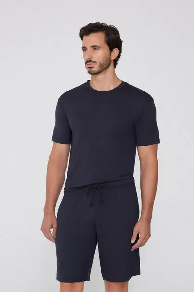 Pantaloncini Corti Viscosa con Tasche e Coulisse Uomo Blu miniatura 3