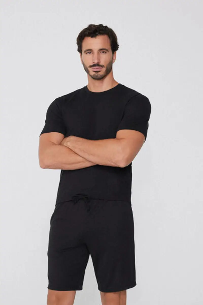 Tezenis Pantaloncini Corti Viscosa con Tasche e Coulisse Uomo Nero Taglia S miniatura 2