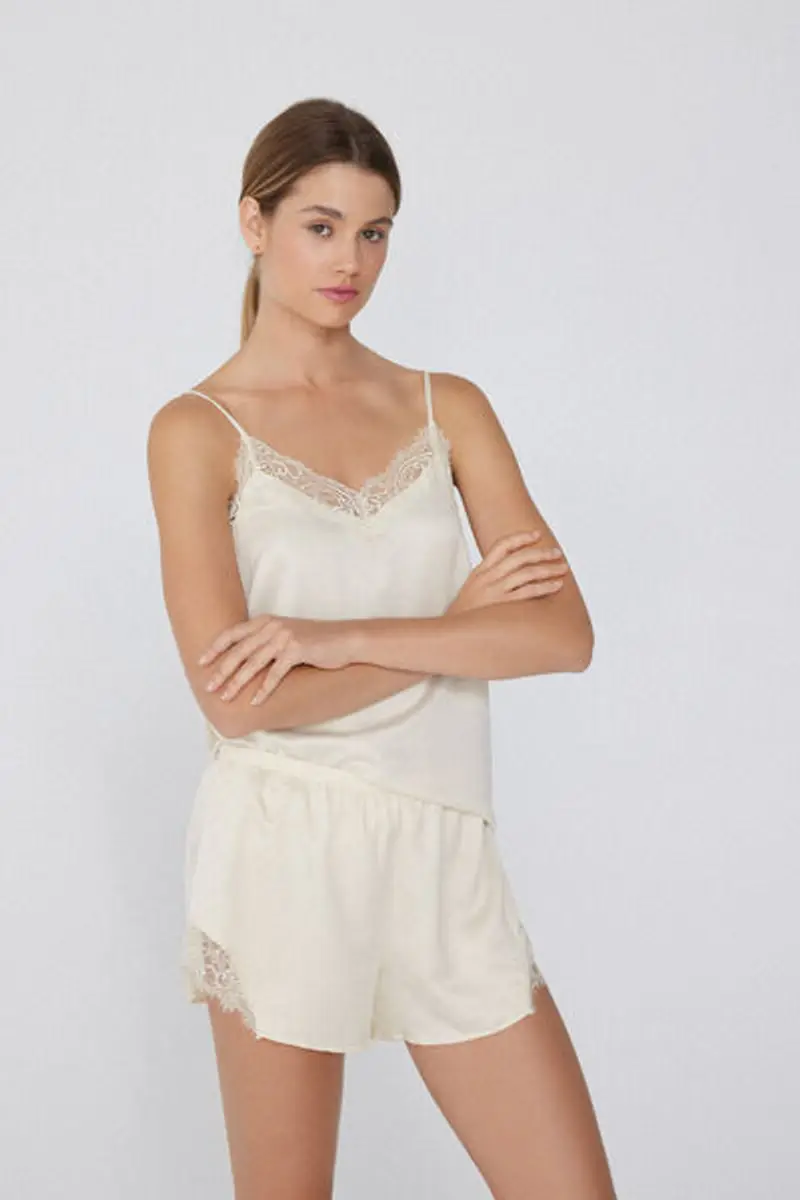 Tezenis Pantaloncino Corto in Raso e Pizzo Donna Avorio Taglia L miniatura 2