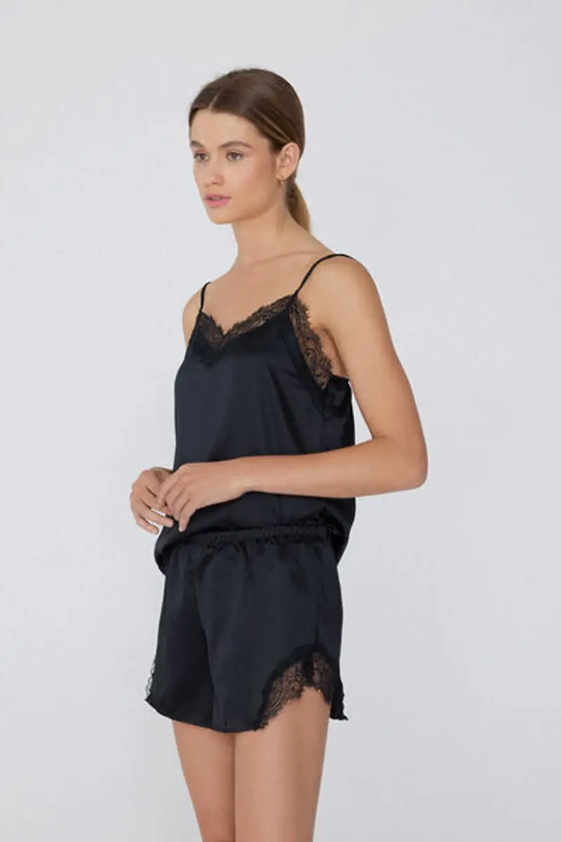 Tezenis Pantaloncino Corto in Raso e Pizzo Donna Nero Taglia XS miniatura 2