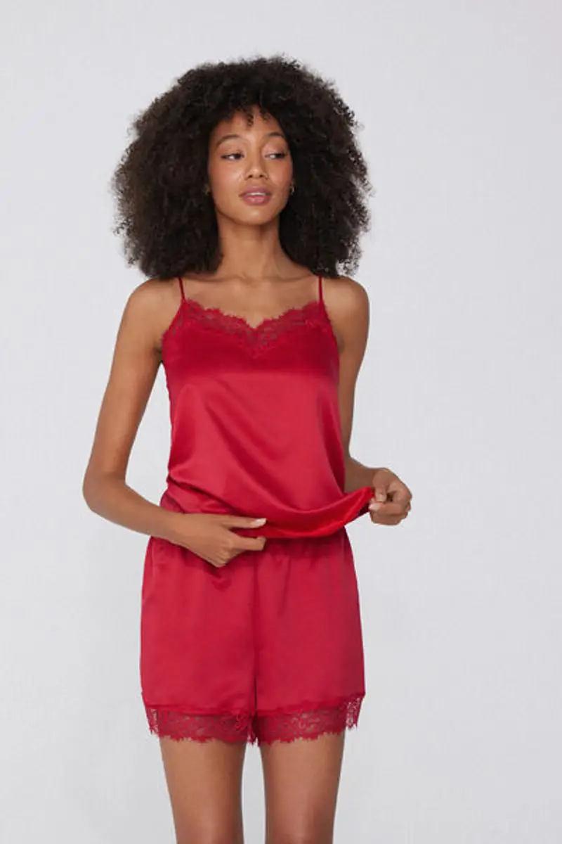 Tezenis Pantaloncino Corto in Raso e Pizzo Donna Rosso Taglia L miniatura 2