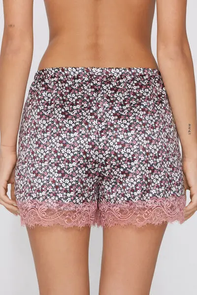 Pantaloncino Corto in Raso Stampato e Pizzo Donna Stampa miniatura 2