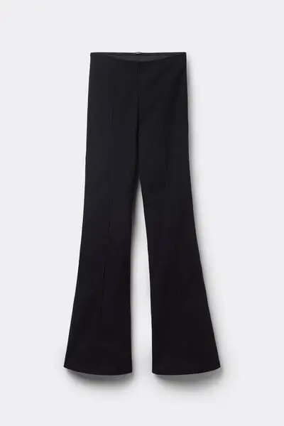 Pantalone Flare in Tela Elasticizzata Donna Nero miniatura 2