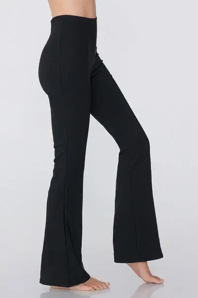 Pantalone Flare in Tela Elasticizzata Donna Nero miniatura 3