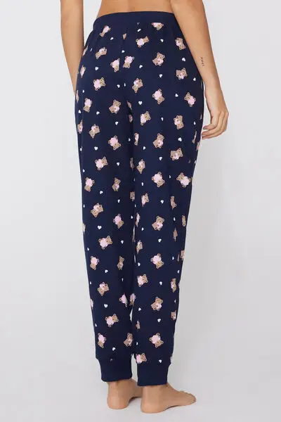 Pantalone Lungo Cotone Stampato con Coulisse Donna Blu miniatura 2