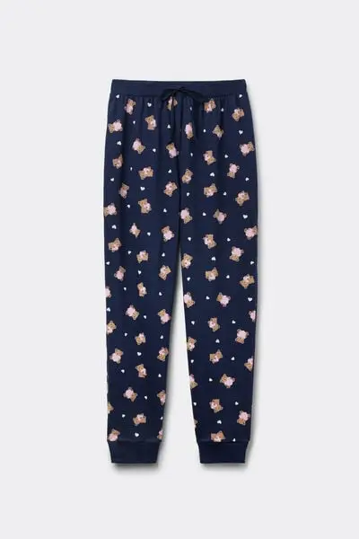 Pantalone Lungo Cotone Stampato con Coulisse Donna Blu miniatura 2