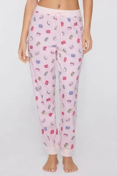 Pantalone Lungo Cotone Stampato con Coulisse Donna Rosa