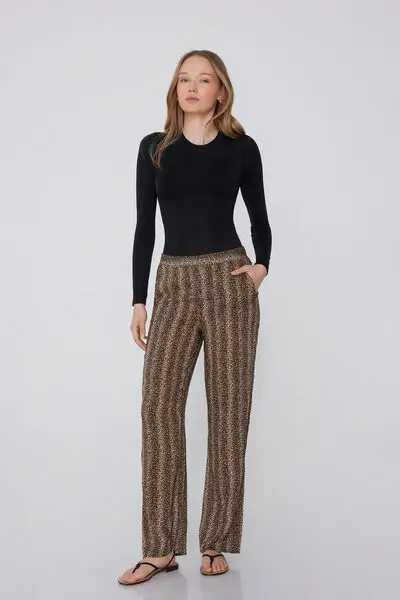 Pantalone Lungo Dritto Tela Viscosa Donna Animalier miniatura 3