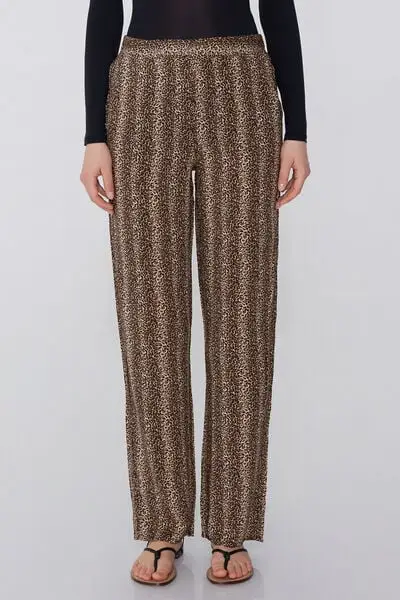 Pantalone Lungo Dritto Tela Viscosa Donna Animalier
