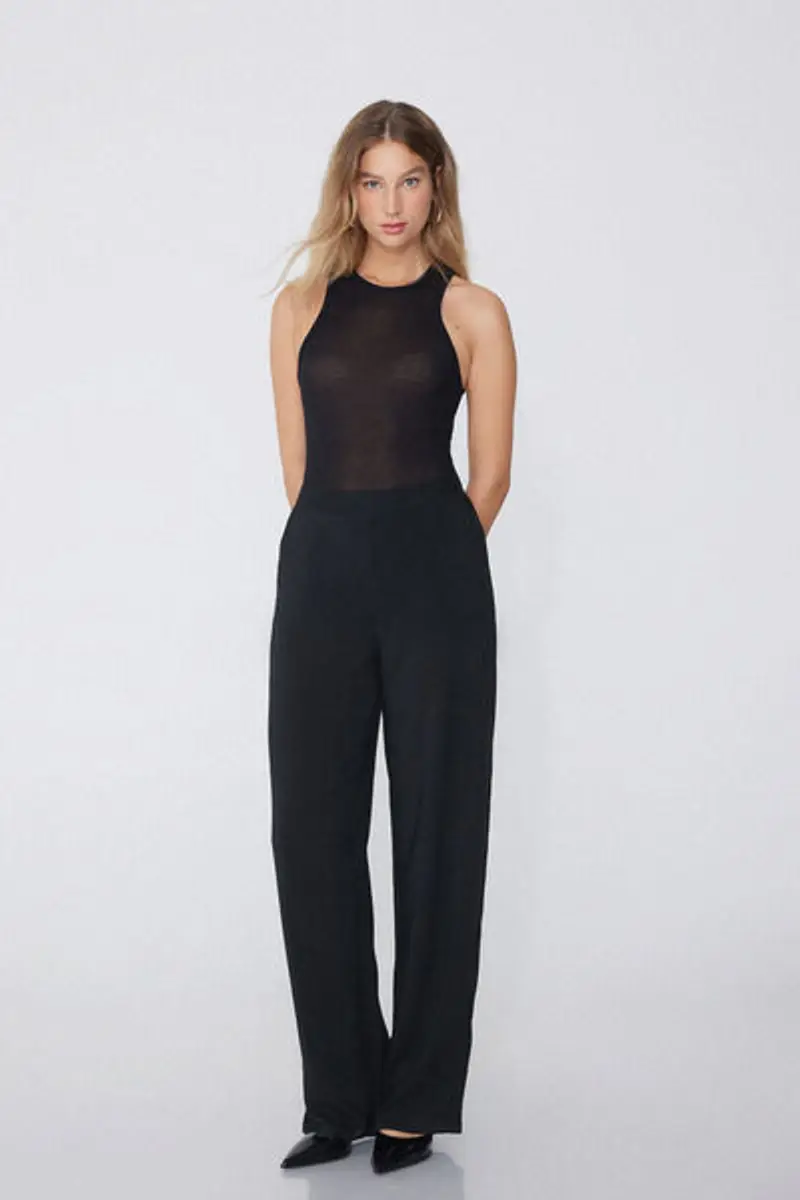 Tezenis Pantalone Lungo Dritto Tela Viscosa Donna Nero Taglia S miniatura 2