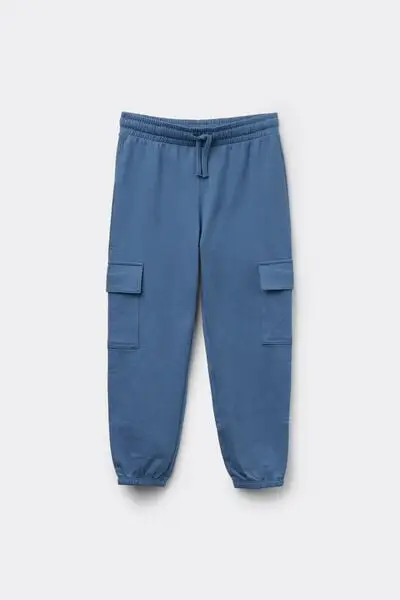Pantalone Lungo Felpa Cargo Bimbi Unisex Unisex Blu miniatura 2