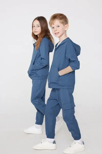 Pantalone Lungo Felpa Cargo Bimbi Unisex Unisex Blu