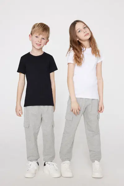 Pantalone Lungo Felpa Cargo Bimbi Unisex Unisex Grigio miniatura 3