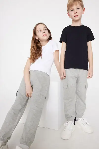 Pantalone Lungo Felpa Cargo Bimbi Unisex Unisex Grigio