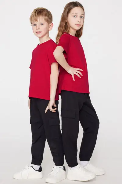 Pantalone Lungo Felpa Cargo Bimbi Unisex Unisex Nero miniatura 3