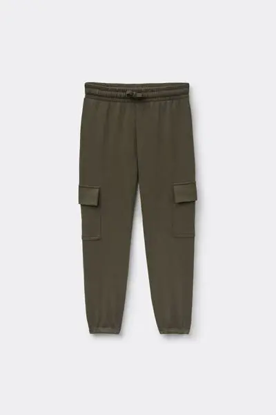 Pantalone Lungo Felpa Cargo Bimbi Unisex Unisex Verde miniatura 2