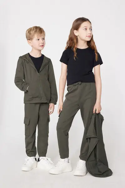 Pantalone Lungo Felpa Cargo Bimbi Unisex Unisex Verde