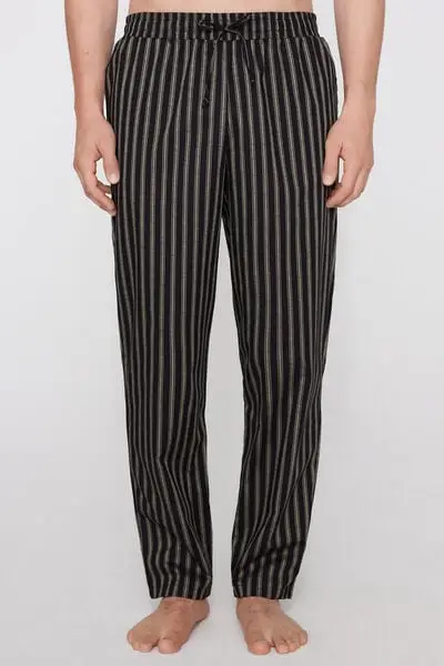 Pantalone Lungo in Tela Cotone con Tasche Uomo Nero