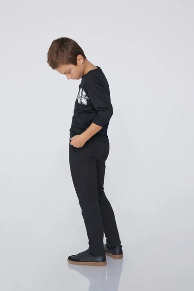 Tezenis Pantaloni Chino in Cotone Elasticizzato Bambino Nero Taglia 10-11 miniatura 2