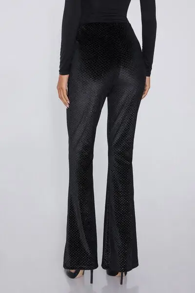 Pantaloni Flare in Velluto Rombi Glitter Donna Nero miniatura 2