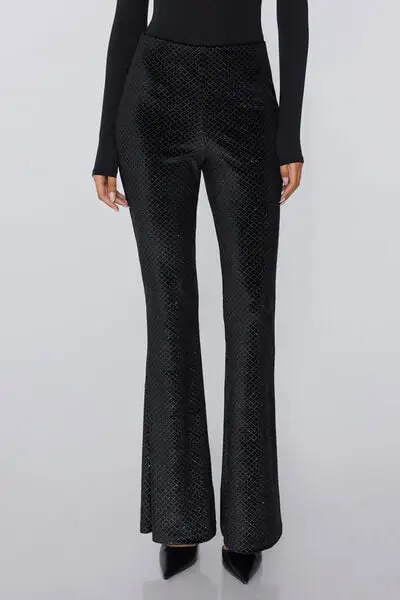 Pantaloni Flare in Velluto Rombi Glitter Donna Nero