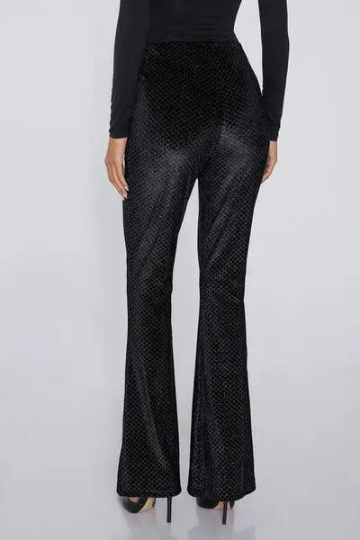 Pantaloni Flare in Velluto Rombi Glitter Donna Nero miniatura 2