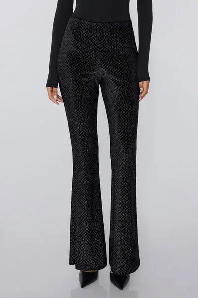 Pantaloni Flare in Velluto Rombi Glitter Donna Nero