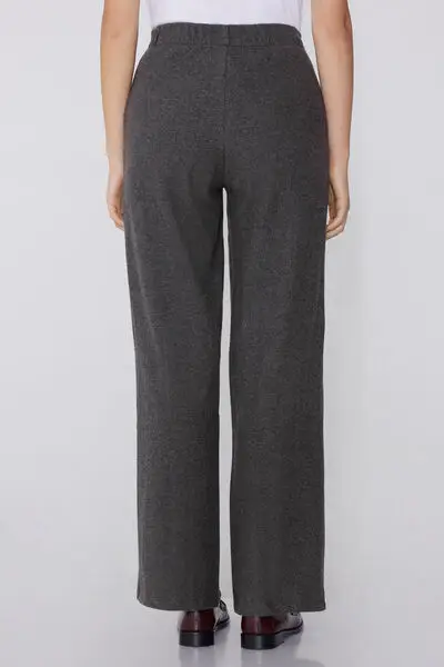 Pantaloni Lunghi a Palazzo di Panno Donna Grigio miniatura 2