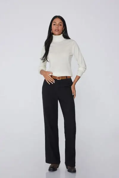 Pantaloni Lunghi a Palazzo di Panno Donna Nero miniatura 3