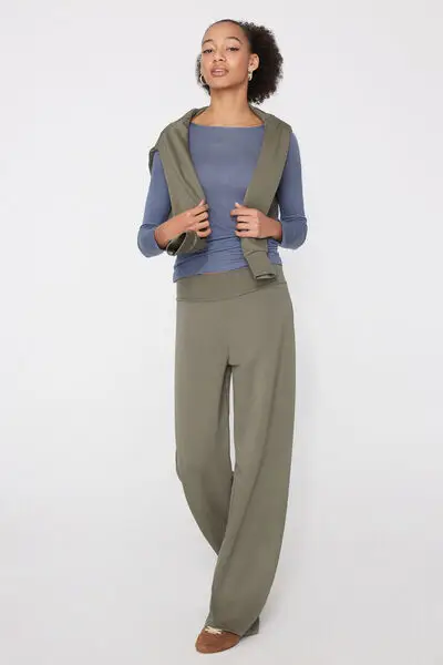 Pantaloni Lunghi a Palazzo Soft Touch Donna Verde miniatura 3