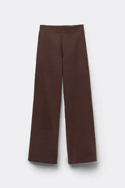 Pantaloni Lunghi a Palazzo Tela di Cotone Donna Marrone miniatura 2