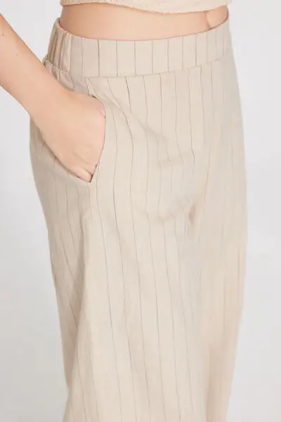 Pantaloni Lunghi a Palazzo Tela di Cotone Donna Naturale miniatura 3