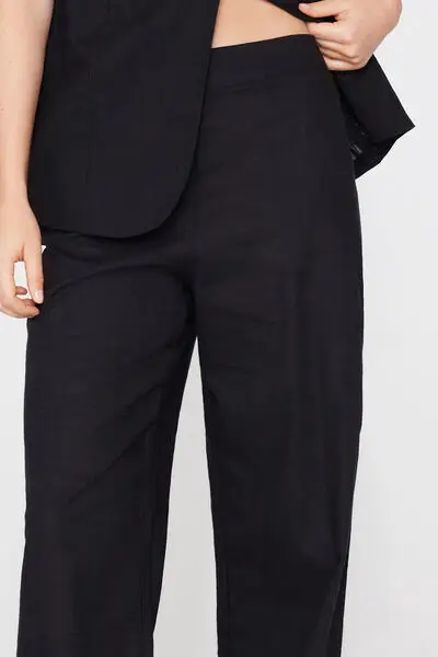 Pantaloni Lunghi a Palazzo Tela di Cotone Donna Nero miniatura 3