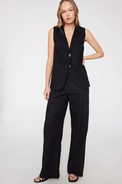 Pantaloni Lunghi a Palazzo Tela di Cotone Donna Nero