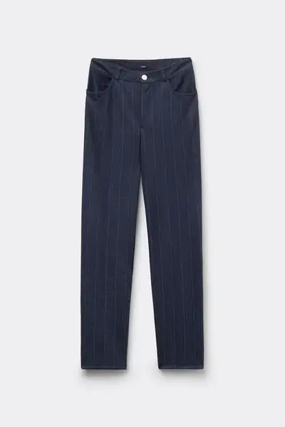 Pantaloni Lunghi Dritti Effetto Denim Donna Blu