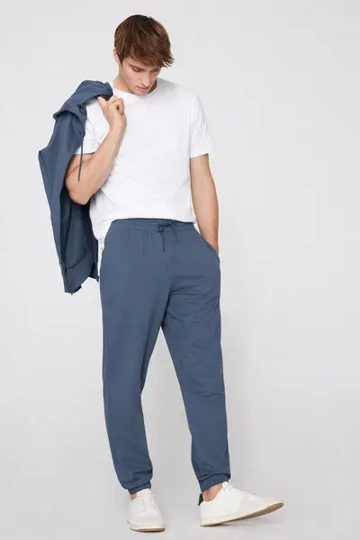 Pantaloni Lunghi Felpa con Tasche Uomo Azzurro miniatura 3