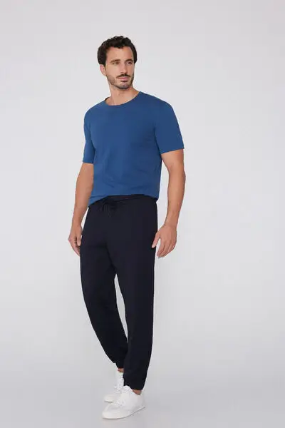 Pantaloni Lunghi Felpa con Tasche Uomo Blu miniatura 3