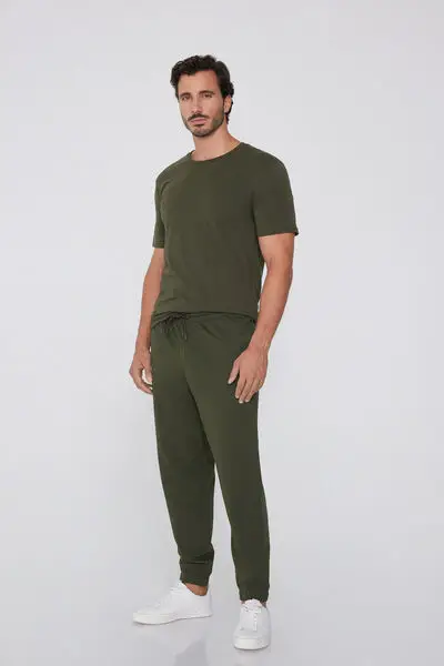 Pantaloni Lunghi Felpa con Tasche Uomo Verde miniatura 3