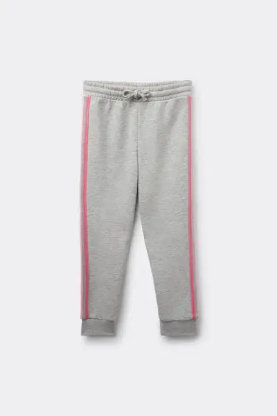 Pantaloni Lunghi Felpa Pesante Bimba Bande Laterali Bambina Grigio