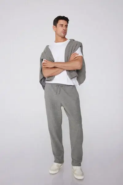 Pantaloni Lunghi Felpa Rovesciata con Tasche Uomo Grigio