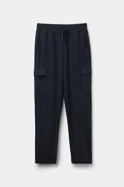 Pantaloni Lunghi Felpa Soft Touch Cargo Uomo Blu