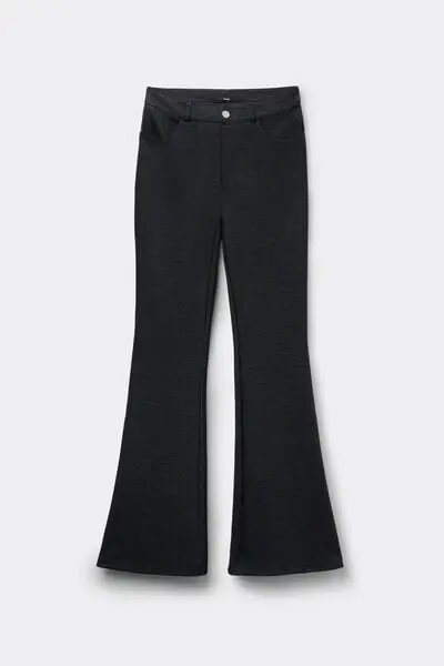 Pantaloni Lunghi Flare Effetto Denim Donna Blu