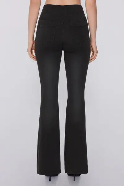 Pantaloni Lunghi Flare Soft Flex Denim Donna Nero miniatura 2