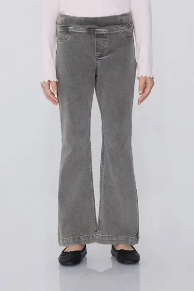 Pantaloni Lunghi in Denim Modello Dritto Bambina Grigio