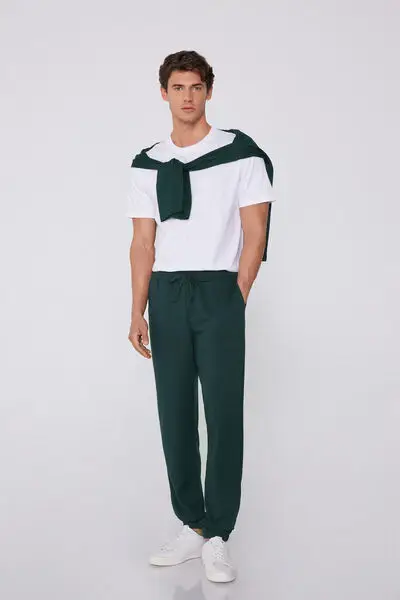 Pantaloni Lunghi in Felpa Double Uomo Verde miniatura 3